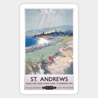 St Andrews, Scotland - BR, ScR - Vintage Railway Travel Poster - 1950s Sticker